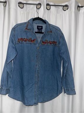 Vintage 90s Solutions Original Embroidered Denim Button-Up Shirt Denim L
